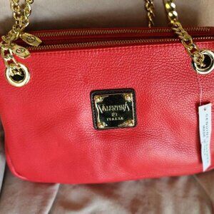 VALENTINA Genuine Leather Red Gold Chain double zipper shoulder strap hand bag